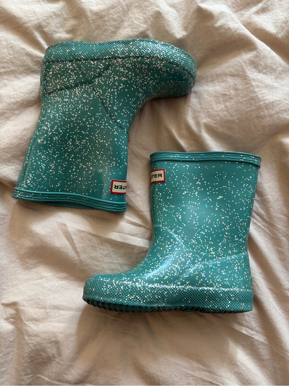 Hunter Teal Glitter Kids Rain Boots